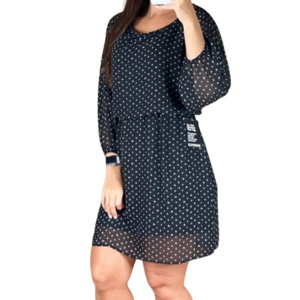 Express Women's Black & White Polka Dot Mini Fit & Flare Dress Size XS